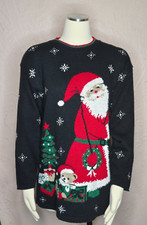 Vintage Private Eyes Holiday Santa Knit Pullover Sweater Medium Made in USA