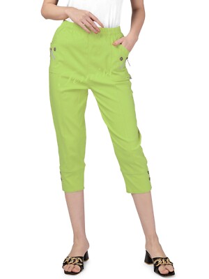 Damen Caprihose kurz geschnitten Damen Dreiviertel Sommer elastisch beschnittene Hose