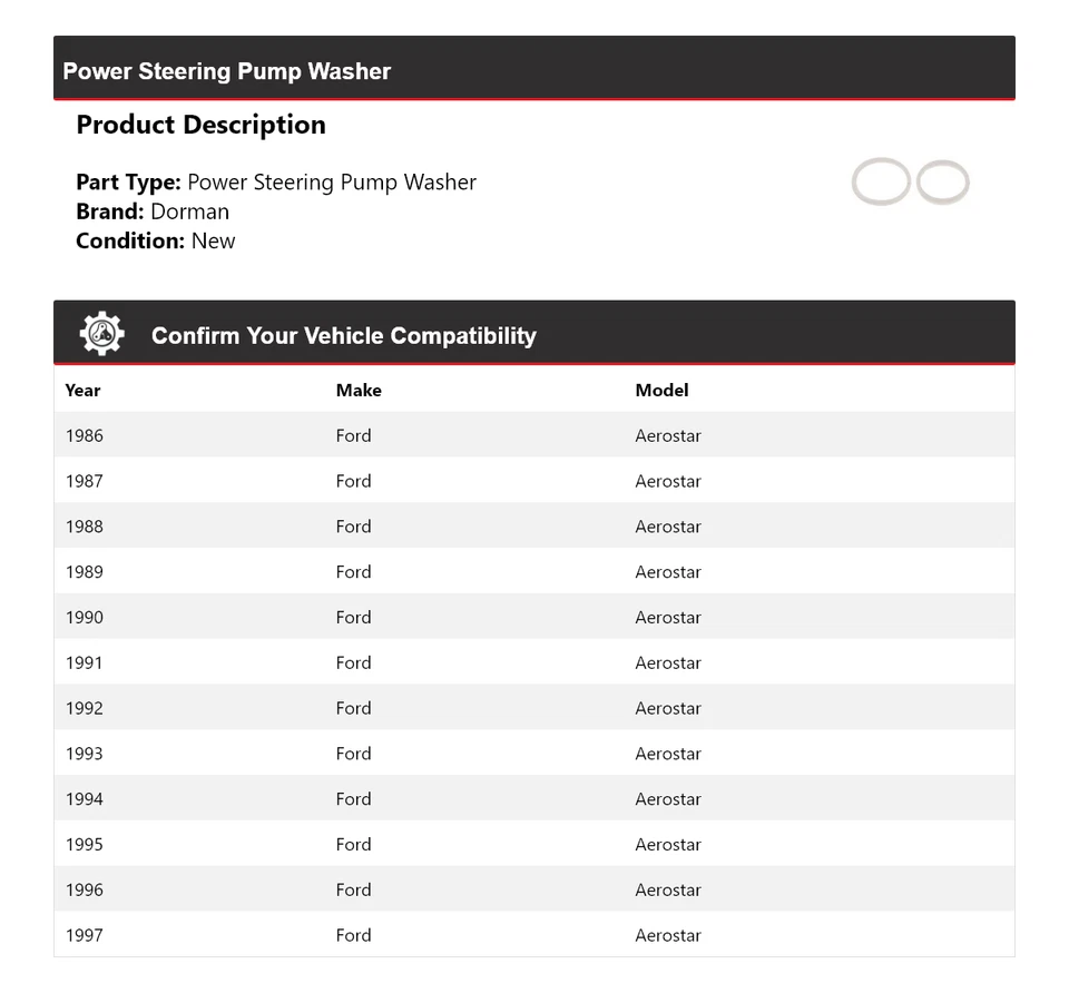 For 1986-1997 Ford Aerostar Dorman Power Steering Pump Washer 1987 1988 1989 - Image 2 of 4