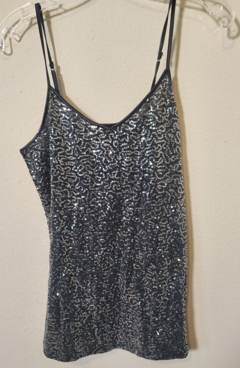 Express Sequin Adjustable Strap Gray Silver Cami … - image 2