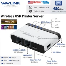 USB2.0 Wireless Printer Server WiFi LAN/Bridge Wired/Wireless/Standalone Modes