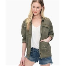 Splendid Women Cargo Military Paint Splatter Raw Hem Jacket In Euc Sz L $ 120