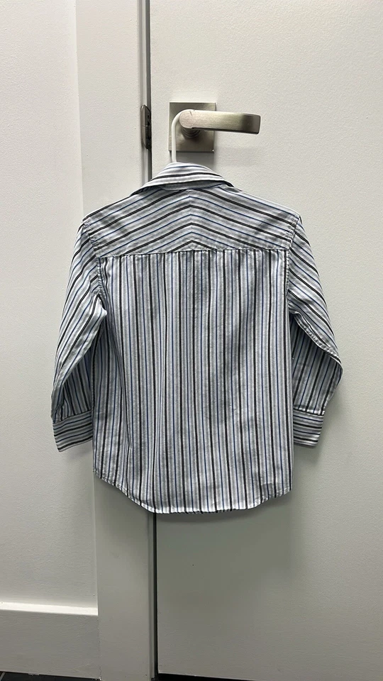 Camisa de vestir Ike Behar Boys azul a rayas con botones talla 4 Foto 3 de 4