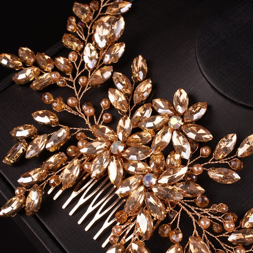 Bridal Vintage Silver Full Rhinestones Big Hair Comb Bridal Shinny Pearls - Picture 40 of 41