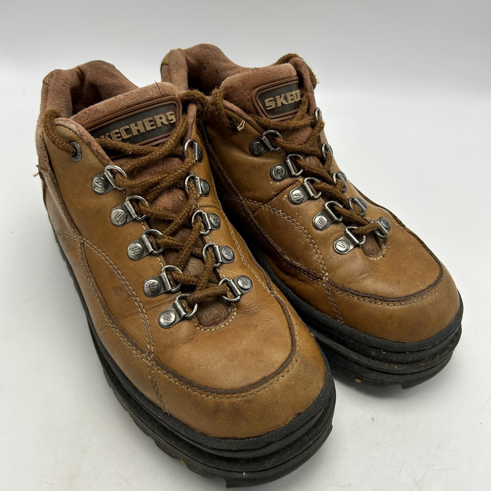 SAOLA Stivali Skechers donna suola 8 lug marrone chiaro pelle pizzo hipster Y2K leggi