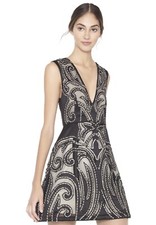 Alice + Olivia Pacey Embellished Low V Neck Dress Black Jacquard Size 10NWT $898
