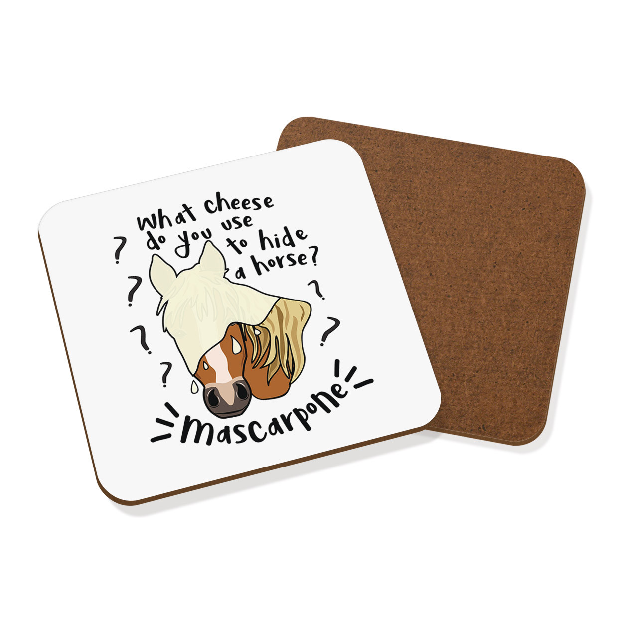 Mascarpone Horse Joke Coaster Drinks Mat - Funny Pony Cheese