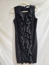 calvin klein black ruffled sleeveless Sheath Dress Size 6 34-30-35 Classic Lined
