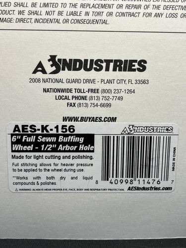 Rueda de pulido de 6"" AES Industries 100 % algodón - orificio de eje de 1/2"" AES-K-156 - Imagen 2 de 2