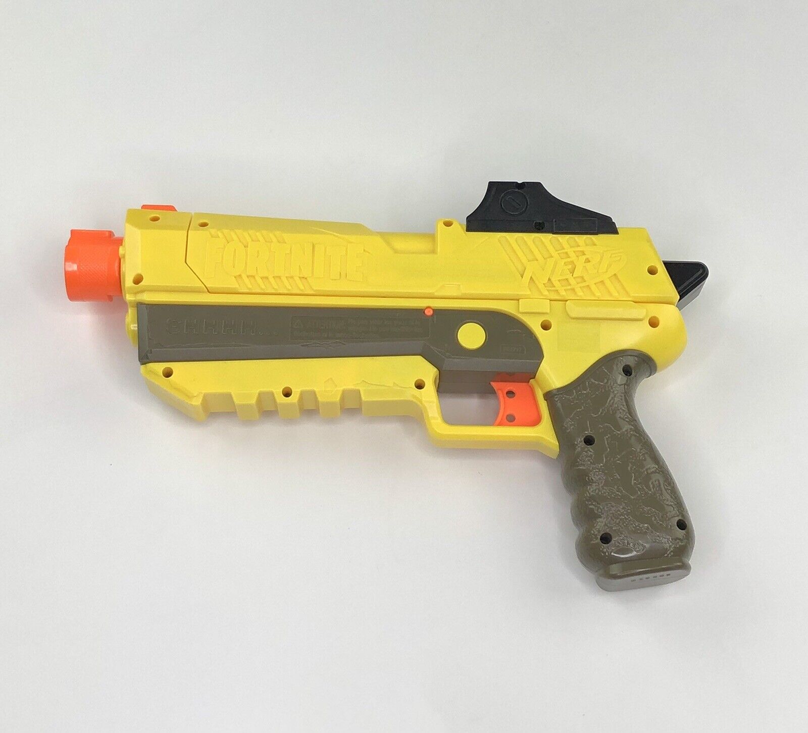 Fortnite SHHHH Nerf Gun. Yellow. WORKS!! With detachable silencer Tested