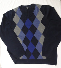 APT 9 Men  s Dark Navy Blue Argyle Sweater V Neck Wool Blend SZ XL VGUC