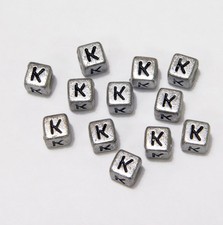 6mm Silver Metallic Alphabet Beads Black Letter "K" 100pc