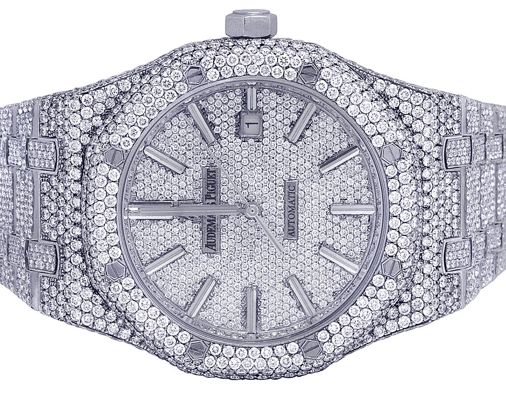 Audemars Piguet — Mens Audemars Piguet Royal Oak 41MM Steel VS Pave Dial Diamond Watch 33 Ct