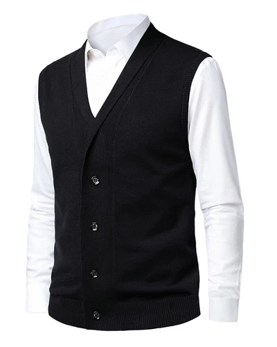 Herren Schalkragen Strickweste Ärmellose Pullunder V-Ausschnitt Business Weste - Bild 8 von 30