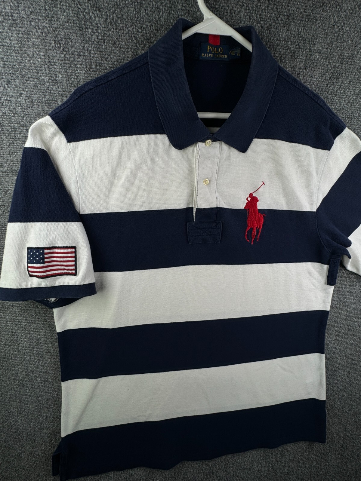 Polo Ralph Lauren XLT camicia alta grande pony a righe blu bianca bandiera USA America