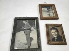 3 Vintage Black White 1943 WW2 Photographs In Antique Frames soldier / child