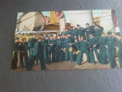 SCARCE 1907 POSTCARD MILITARY US NAVY FENCING SWORDS BATTLESHIP U.S.S. CLEVELAND