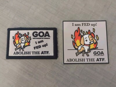 GOA Gun Owners of America Patch & Sticker ''Abolish the ATF'' (Lot of 2)