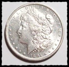 1891-S   MORGAN DOLLAR Edge Dent  Bright Nice AU  #8D22  .900 FINE SILVER COIN