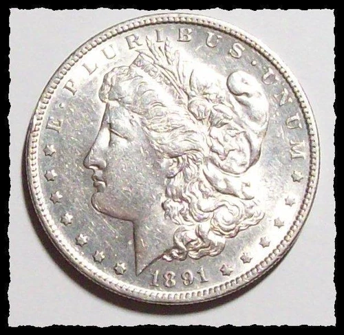 1891-S   MORGAN DOLLAR Edge Dent  Bright Nice AU  #8D22  .900 FINE SILVER COIN
