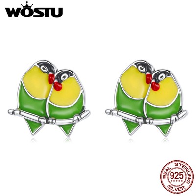 Wostu 925 Sterling Silver Fashion Two Orioles Ear Stud Earrings Party Gift