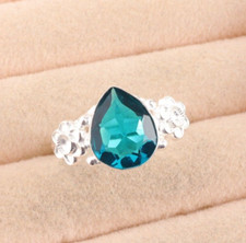 Natural Apatite Blue Gemstone 925 Solid Silver Jewelry Handmade Ring All Size EB