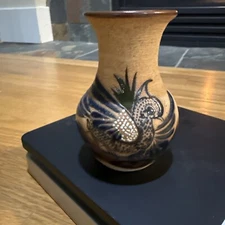 Vintage Signed Tonala Mexican Folk Art Sandstone Pottery Cute 4” Vase Quail Bird