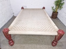 Large Antique Vintage Indian Wooden String Khatt Charpai Day Bed Sun Lounger