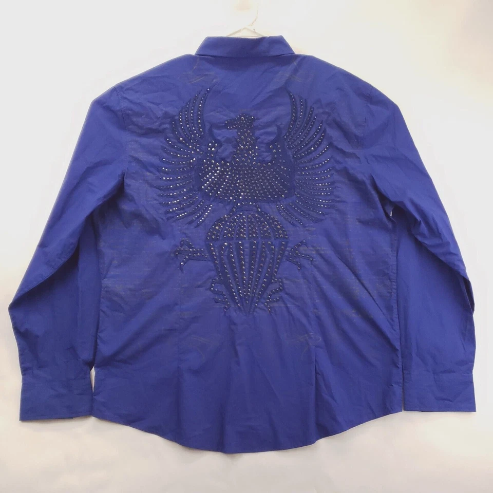 House of Lords Shirt Mens 4XL Blue Gemstones 100% Cotton Flip Cuffs Button-Up - Image 2 of 4