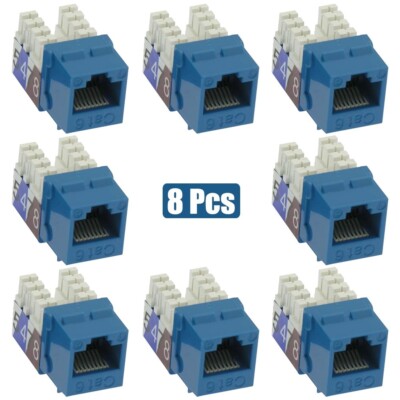 8x CAT6 RJ45 Network LAN Ethernet Keystone Jack 110 Punch Down Snap In 8P8C Blue