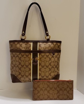 Coach 12358 Signature Heritage Stripe Tote Shoulder Handbag