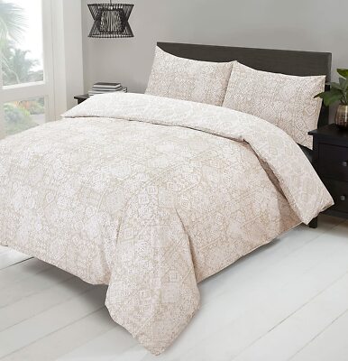 NightComfort Wende Luxus Ethno Bedruckt Bettbezug Set, Beige