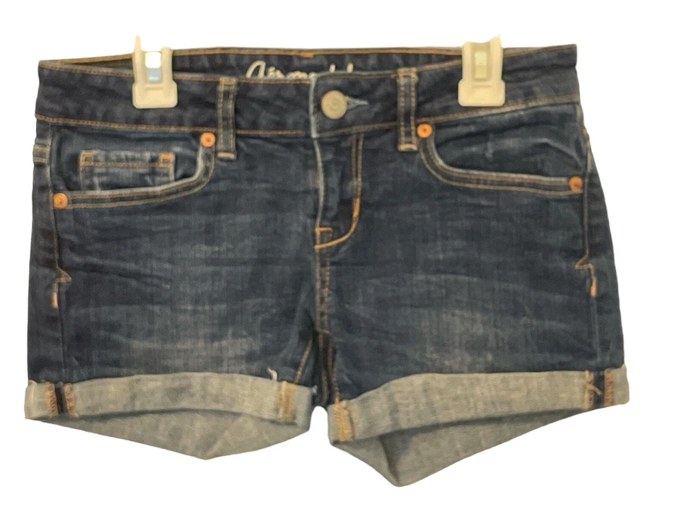 Aeropostale Womens Midi Jean Booty Shorts Size 0 Blue Flat Front Cuffed - Image 3 of 4