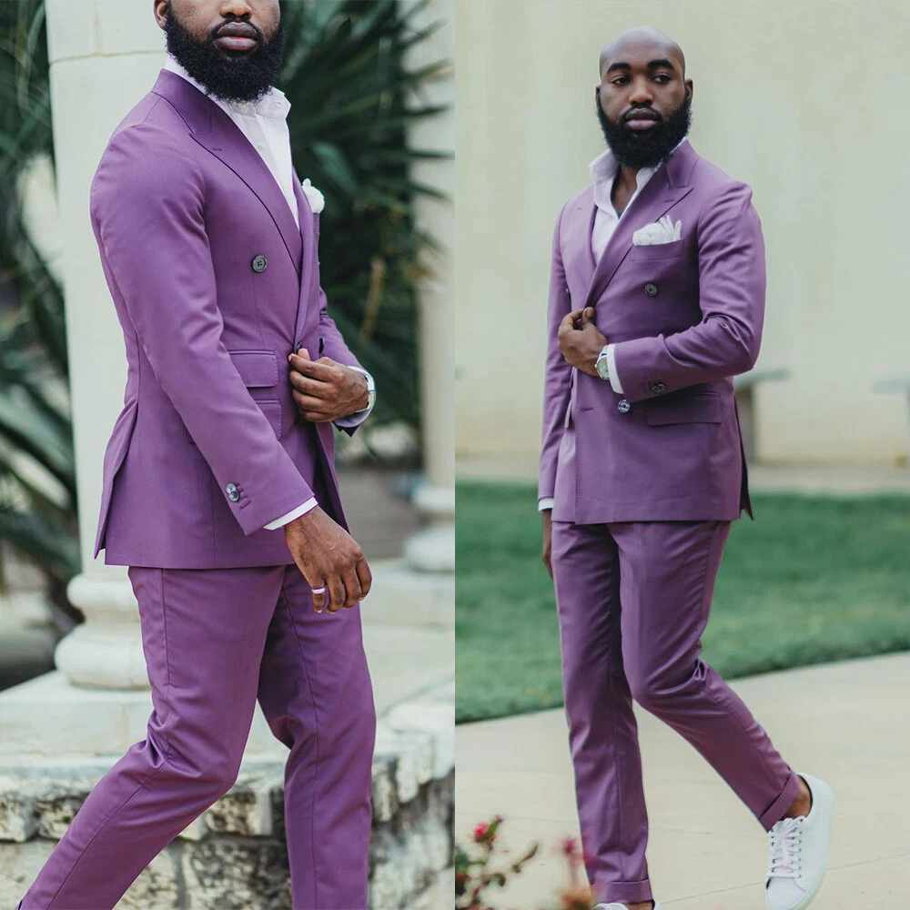 Men Purple Suit Summer Causal Wear Blazer 6 Botton Clsssic Fit Tuxedos  Tailored