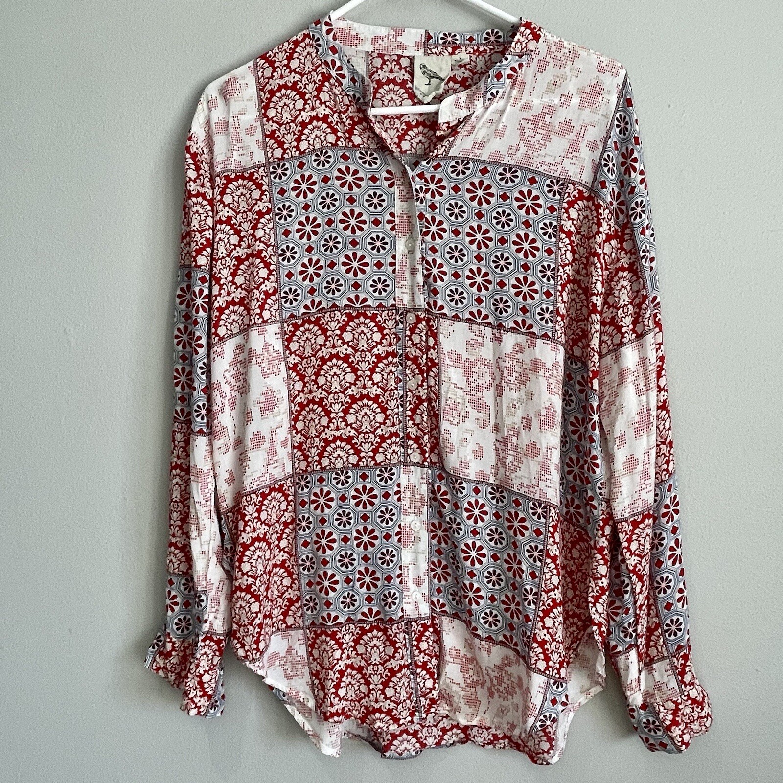 Z Supply Boho Patchwork Floral Button Down Blouse… - image 1