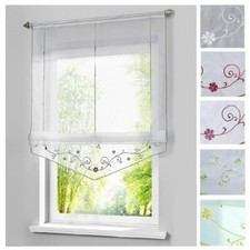 Roman Curtains Flower Embroidered Voile Net Curtains Liftable Rod Pocket Blinds