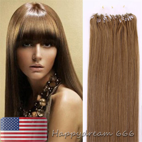 Micro Ring Loop Tip Remy Human Hair Extensions Silky Straight Micro Bead Link US - Picture 32 of 84