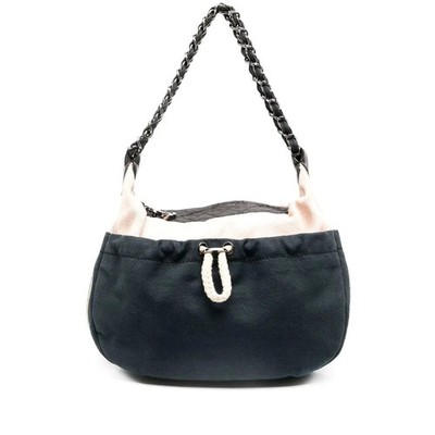 Chanel A8091 Damen Handtasche Vintage 2000s Baumwolle Navy Blau
