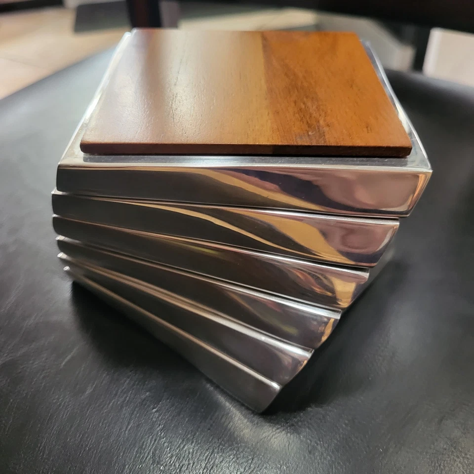 NAMBE TWIST COASTER SET 6 Acacia Wood Alloy Metal 2008 MODERN LOU HENRY MT0021 - Image 2 of 4