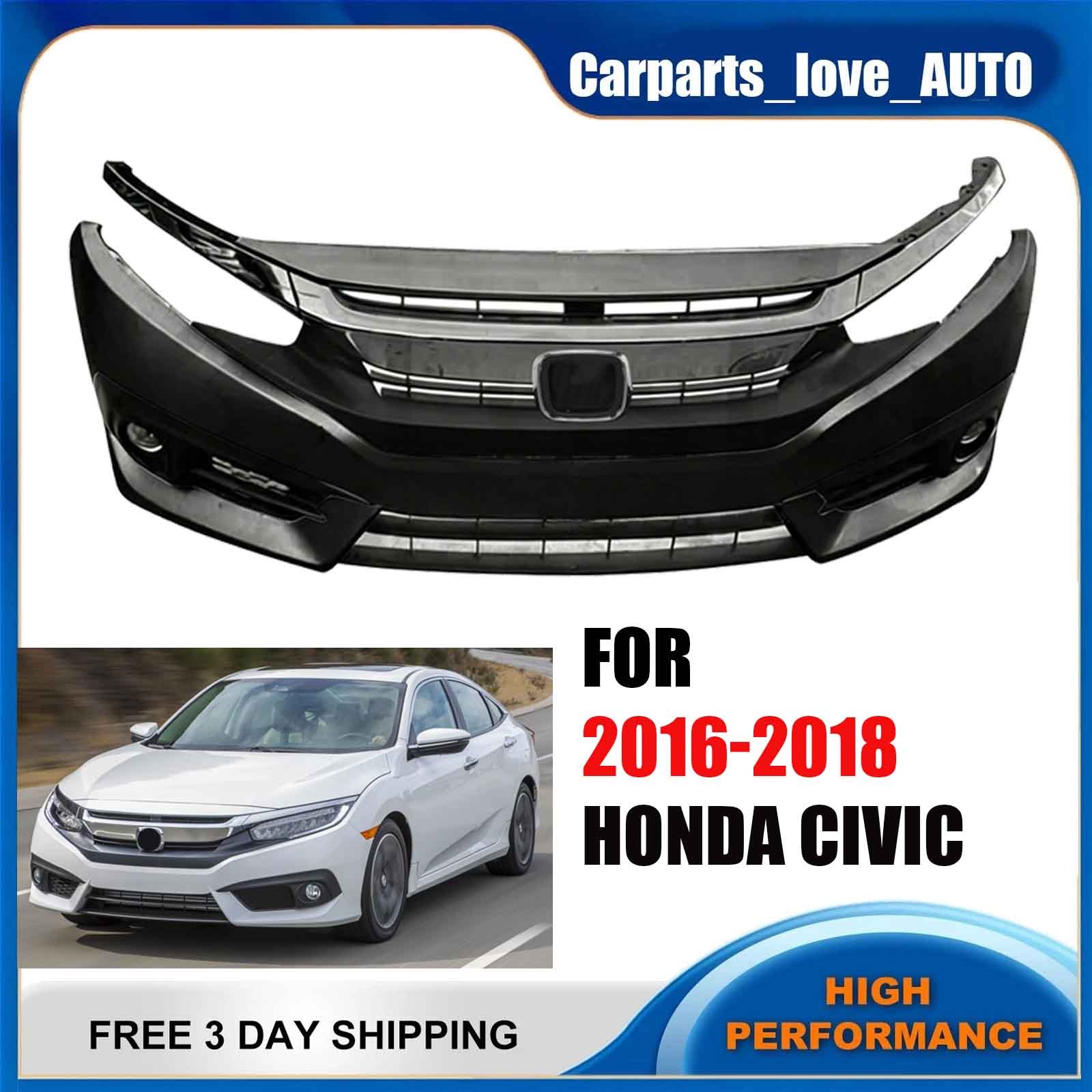 Complete Front Bumper Kit Conversion W/ Fog Lights For 2016-2018 Honda Civic