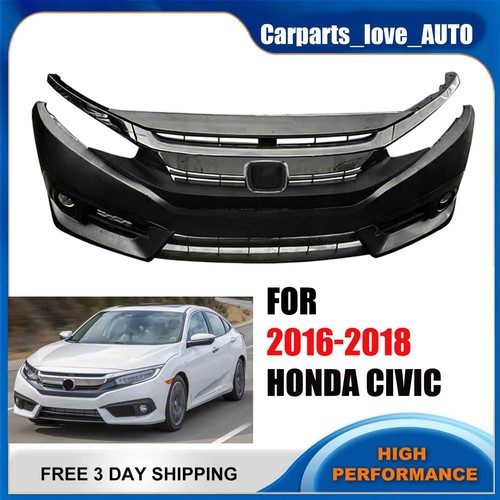 Complete Front Bumper Kit Conversion W/ Fog Lights For 2016-2018 Honda Civic
