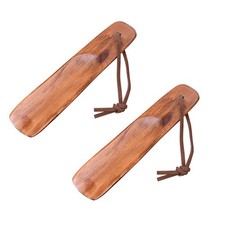 EXCEART Wood Shoe Horn 2Pcs Shoehorns with Leather Strap 15.5X4cm, As Shown