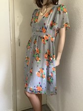 Ossie Clark Jade & Multi Coloured Floral Print Princess Line Tea Dress 12