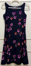 Chaps Dress Womens XS Navy Blue Floral  Print Fit & Flare Stretch Sleeveless