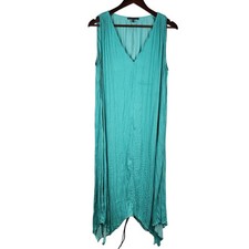 Adrianna Papell 14 Teal Crinkle Maxi Dress Sleeveless Asymmetrical Hem Lagenlook