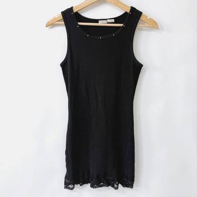 Vintage Y2K No Boundaries Long Ribbed Tank Large Black Studded Lace Grunge Goth