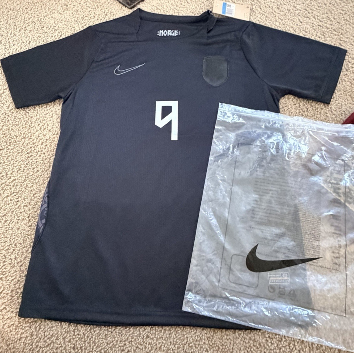 Nike Norway Braut Haaland #9 Black Soccer Football Jersey Shirt | eBay