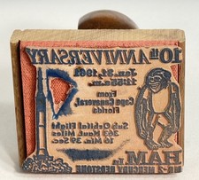 HAM Chimp Mercury Redstone NASA Program Rubber Stamp Cocoa FL Space Coast Vtg