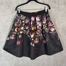 Ted Baker London Black Floral Pleated A-Line Mini Skirt Size 3 US 8 Pockets