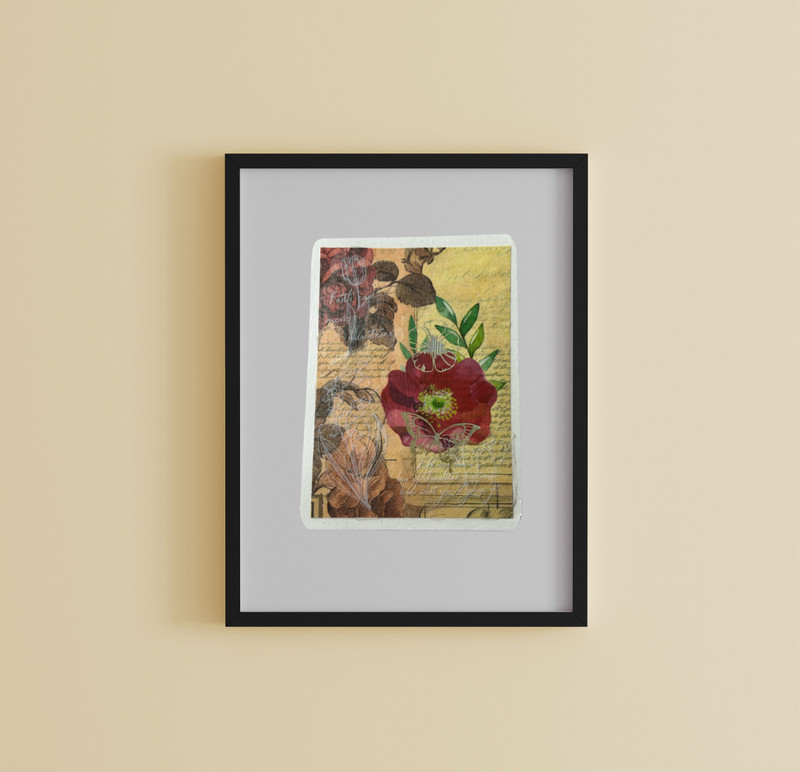 ACEO Original, Trading Card, Mixed Media Collage "Vintage Floral #5" MeMaries
